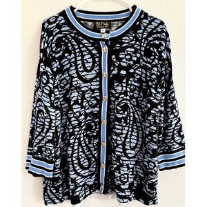 Bob Macke Sweater Womens 1X Black Blue Wearable Art Artsy Teacher Vintage